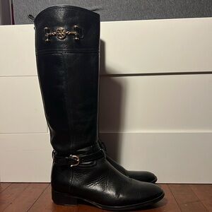 Tory Burch Jolie Black Pebble Leather Riding Boots US Size 9M